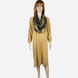 New Susan Graver Ponte Knit Light Brown Dress With Loop Scarf A225229 Size 1X